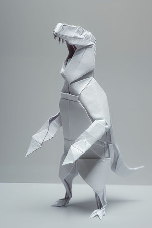 3d rendering of a female origami figure isolated on gray backgroundの写真素材