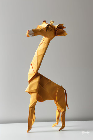 Paper origami giraffe on a gray background. 3d renderingの写真素材