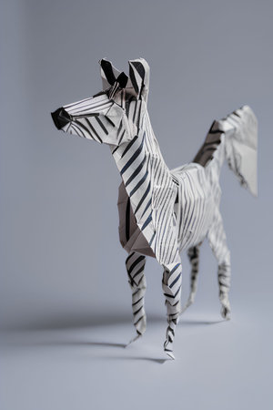 Paper origami zebra isolated on gray background. 3d renderの写真素材