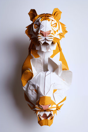 Paper origami tiger isolated on white background. Paper origami tiger.の写真素材
