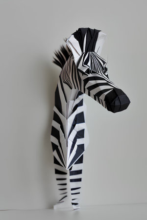 Zebra paper doll on gray background. Zebra origami.の写真素材