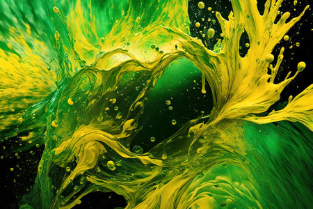 Colored paint splashes on a black background. Abstract background.の写真素材