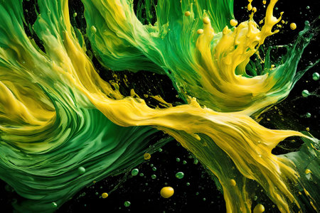 Abstract paint splashes isolated on black background. Colorful paint splashes on black backgroundの写真素材