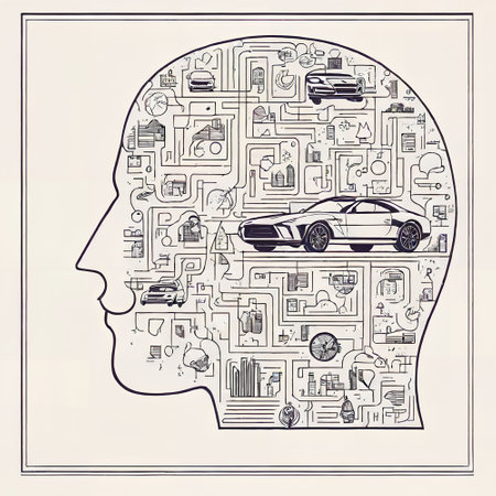 Conceptual illustration of a man's head with a set of transport icons.