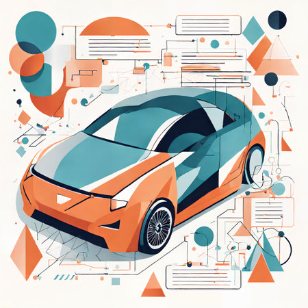 Futuristic car on abstract background with geometric elements. Vector illustration.