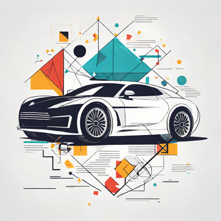Abstract sport car on abstract background with various geometric elements. Vector illustration.の写真素材