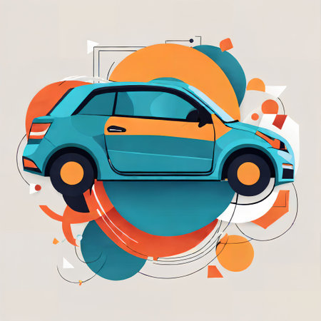 Modern car vector illustration. Abstract colorful background with flat design elements.の写真素材