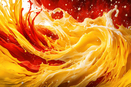 Abstract background of yellow and red paint splashing on a red background