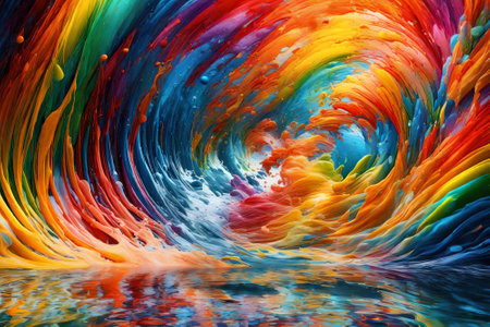 abstract background of colorful splashes of paint on water surface.