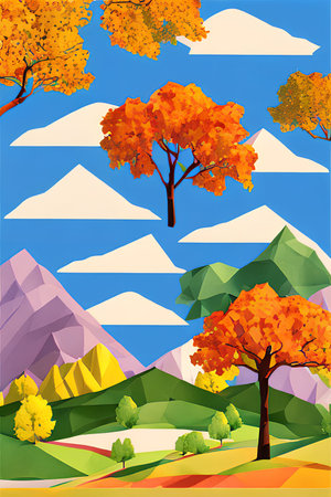 Autumn landscape with trees and mountains. Vector illustration. EPS10