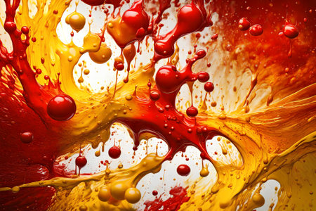 Abstract background of red, orange and yellow paint splashes. 3d renderingの写真素材