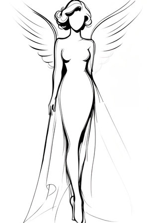angel.Sketch.Vector illustration ready for vinyl cutting.の写真素材
