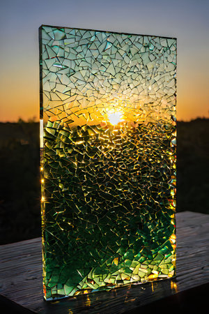 glass mosaic on the background of the setting sun in the field.の写真素材