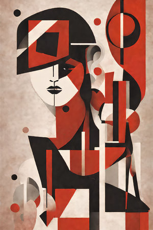 Contemporary art collage with woman and geometric shapes. Vector illustration.