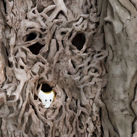 Close up of a white electric plug in an old tree trunk.の写真素材