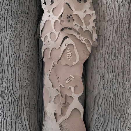 Wood carving in the form of a tree trunk, closeup of photoの写真素材