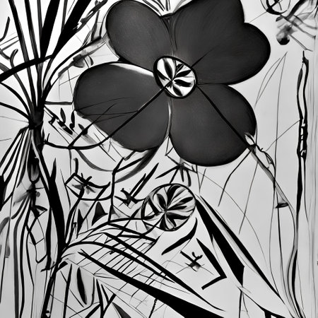 Abstract background with flowers and plants in black and white colors. Digital illustration.の写真素材