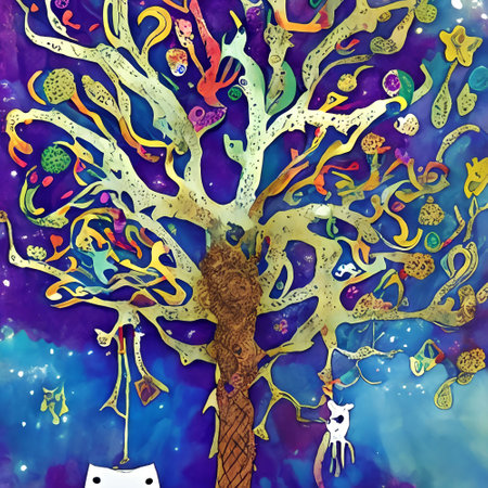 Abstract tree with a lot of different animals and plants. Illustrationの写真素材