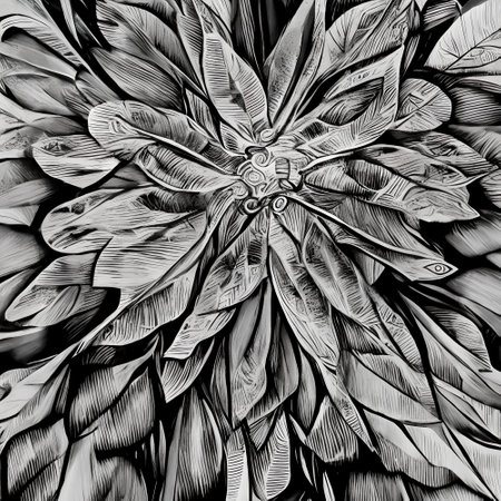 black and white monochrome fractal flower, digital artwork for creative graphic designの写真素材