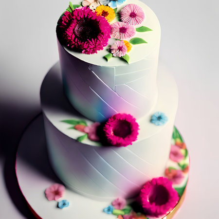 Wedding cake decorated with flowers. Shallow depth of field.の写真素材