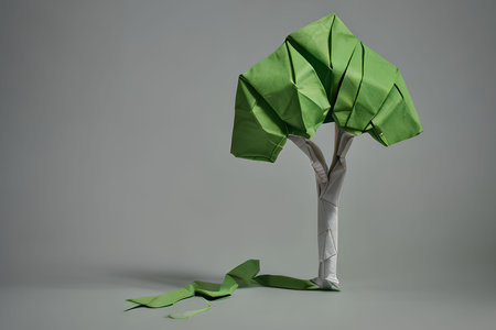 Tree made of crumpled paper on grey background. Creative conceptの写真素材