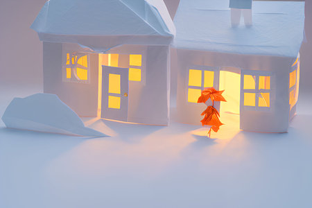 Paper house with christmas tree on white background. 3d renderingの写真素材
