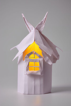 Paper origami of a house in the form of a rabbit.の写真素材