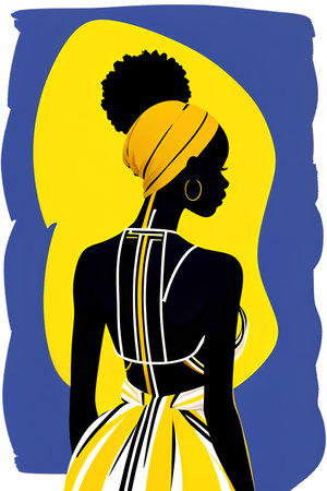 Silhouette of a beautiful African American woman in retro style.の写真素材