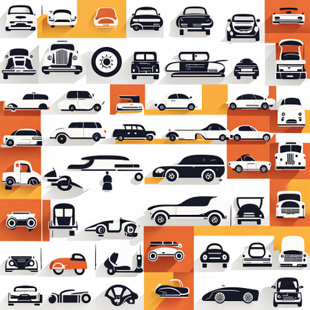 Set of cars icons with long shadow. Flat design. Vector illustration.の写真素材