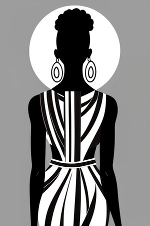 Black and white silhouette of a beautiful African American woman. Vector illustrationの写真素材