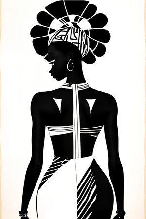 Portrait of African American woman with ethnic headdress. Vector illustration.の写真素材
