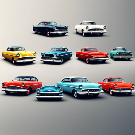 Retro cars on a gray background. 3d render illustration.