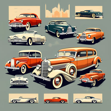 Vintage cars. Vector illustration. Set of different retro cars.の写真素材