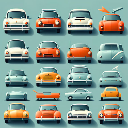 Collection of colorful retro cars. Vector illustration. Eps 10 file.の写真素材