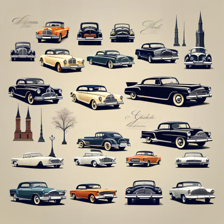 Retro car silhouettes. Vector illustration. Collection of vintage cars.の写真素材