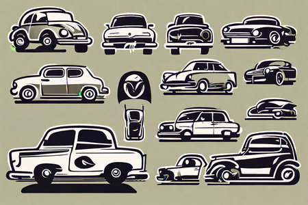 Set of vintage car icons in retro style. Vector illustration. EPS 10の写真素材