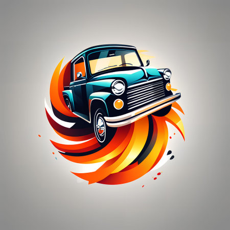 Retro car on fire background. Vector illustration for your design.の写真素材