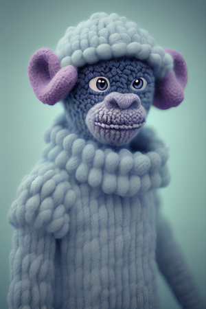 Cute knitted woolen toy dog. Toned image.