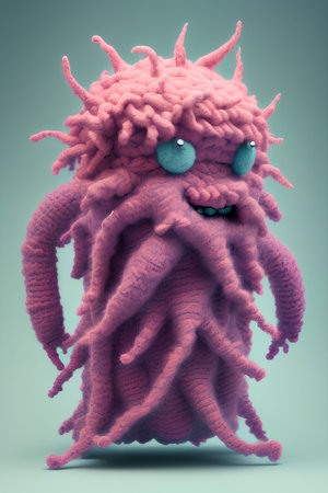 Funny pink octopus with big eyes. 3D illustration.