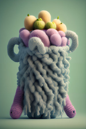 Knitted toy in the form of a cat with balls of yarn