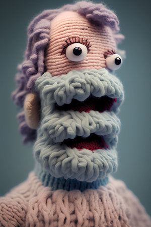 Handmade knitted doll with mustache and beard. Toned.の写真素材