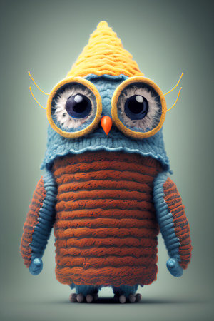 Cute owl in a hat and glasses. 3d illustration.の写真素材