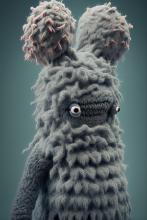 3d illustration of a monster made of wool on a gray background