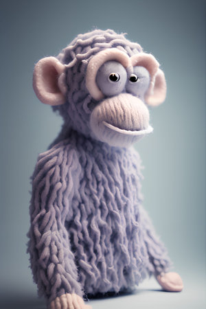 Funny animal made of wool on a gray background. Toned.