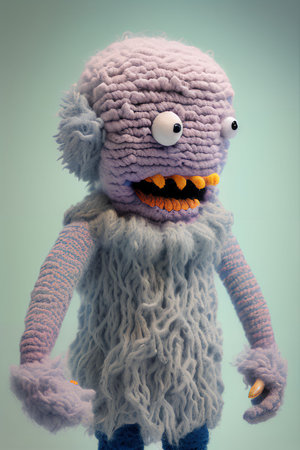 Cute knitted doll isolated on gray background. 3d illustration.
