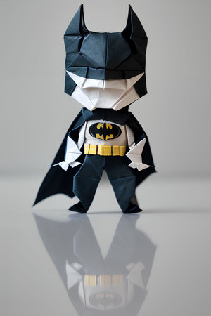 Paper origami cat with Halloween pumpkin on a gray background. Halloween concept.の写真素材