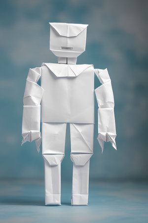 Paper man on a blue background, 3d rendering. Computer digital drawing.の写真素材
