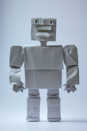 Robot made of paper on white background. 3d illustration.の写真素材