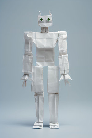 Robot made of paper on a gray background. 3d renderingの写真素材