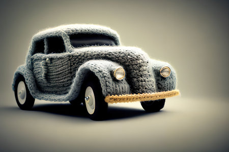 Car made of wool on a gray background. 3d illustration.の写真素材